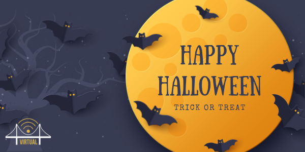 Happy Halloween! Trick or Treat. Halloween design with full moon and bats