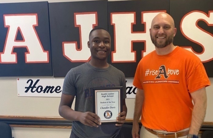 AJHS Student of the Year Chandler Davis with Mr. Christopher 